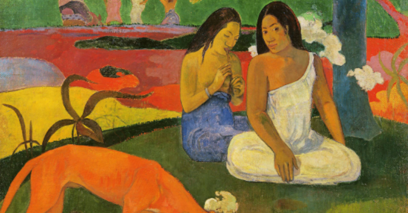 Oeuvre post impressionnisme de Gauguin, femmes tahitiennes, couleurs vives